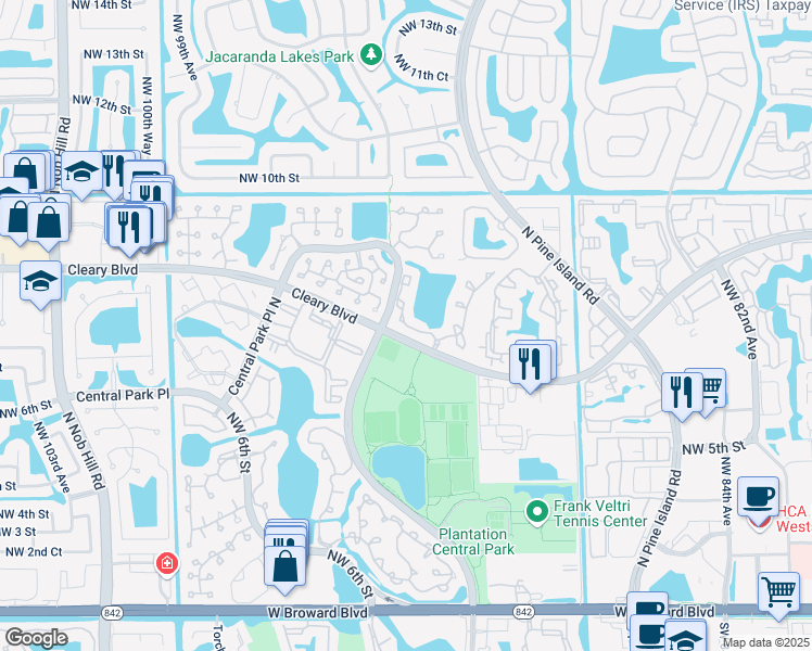 map of restaurants, bars, coffee shops, grocery stores, and more near 757 Northwest 92nd Avenue in Plantation