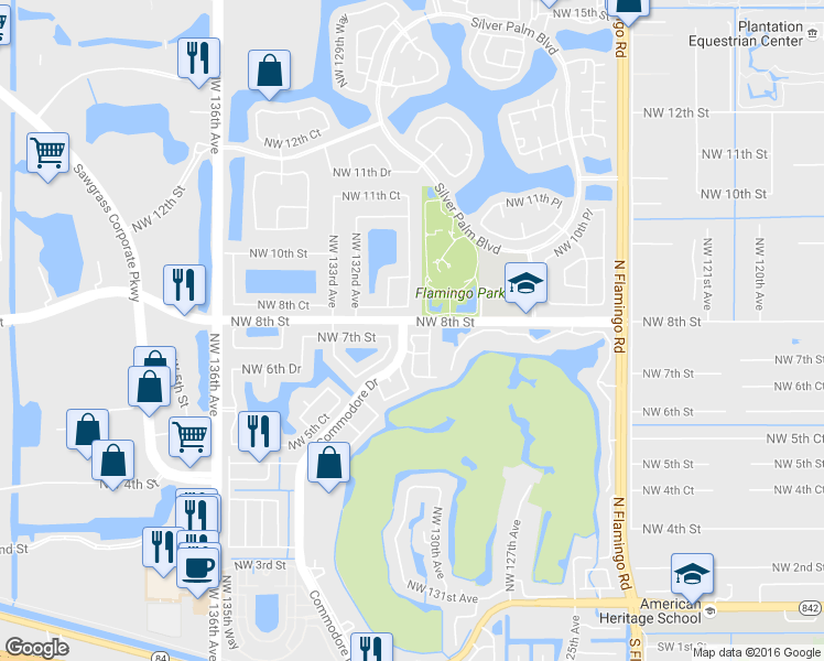 map of restaurants, bars, coffee shops, grocery stores, and more near in Sunrise