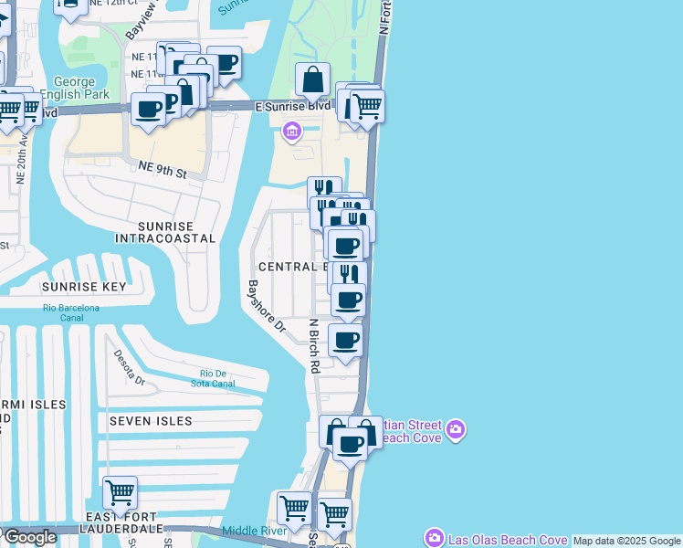 map of restaurants, bars, coffee shops, grocery stores, and more near 600 Breakers Avenue in Fort Lauderdale