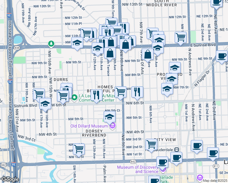 map of restaurants, bars, coffee shops, grocery stores, and more near 615 Northwest 10th Avenue in Fort Lauderdale
