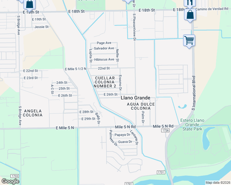 map of restaurants, bars, coffee shops, grocery stores, and more near 2113 25th Street in Weslaco