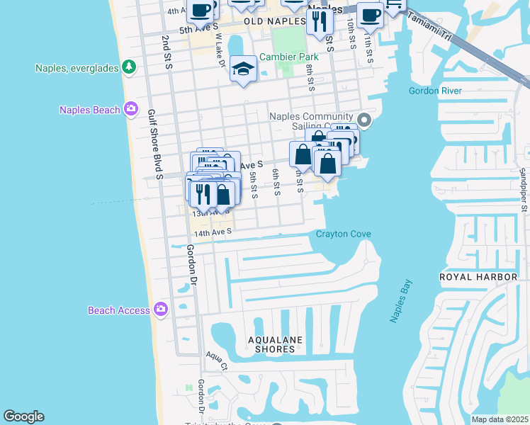 map of restaurants, bars, coffee shops, grocery stores, and more near 544 13th Avenue South in Naples
