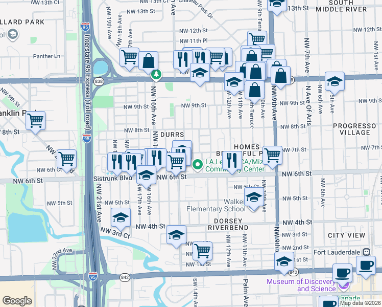 map of restaurants, bars, coffee shops, grocery stores, and more near 715 Northwest 14th Way in Fort Lauderdale