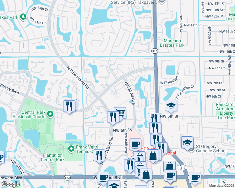 map of restaurants, bars, coffee shops, grocery stores, and more near 777 South Way in Fort Lauderdale