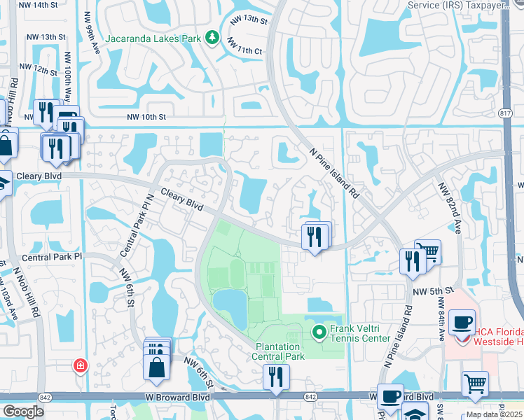 map of restaurants, bars, coffee shops, grocery stores, and more near 820 Northwest 91st Terrace in Plantation