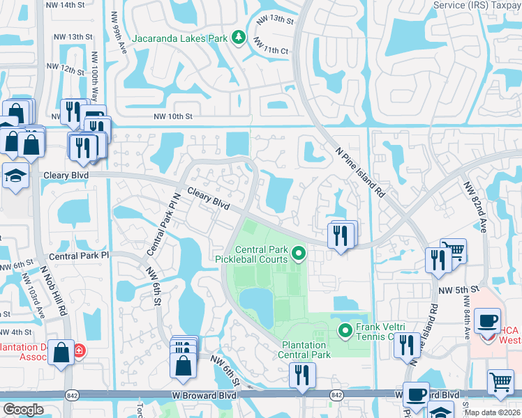 map of restaurants, bars, coffee shops, grocery stores, and more near 757 Northwest 92nd Avenue in Plantation