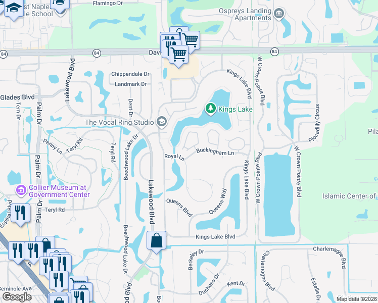map of restaurants, bars, coffee shops, grocery stores, and more near 2143 Tama Circle in Naples