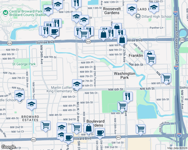 map of restaurants, bars, coffee shops, grocery stores, and more near 2920 Northwest 8th Street in Fort Lauderdale
