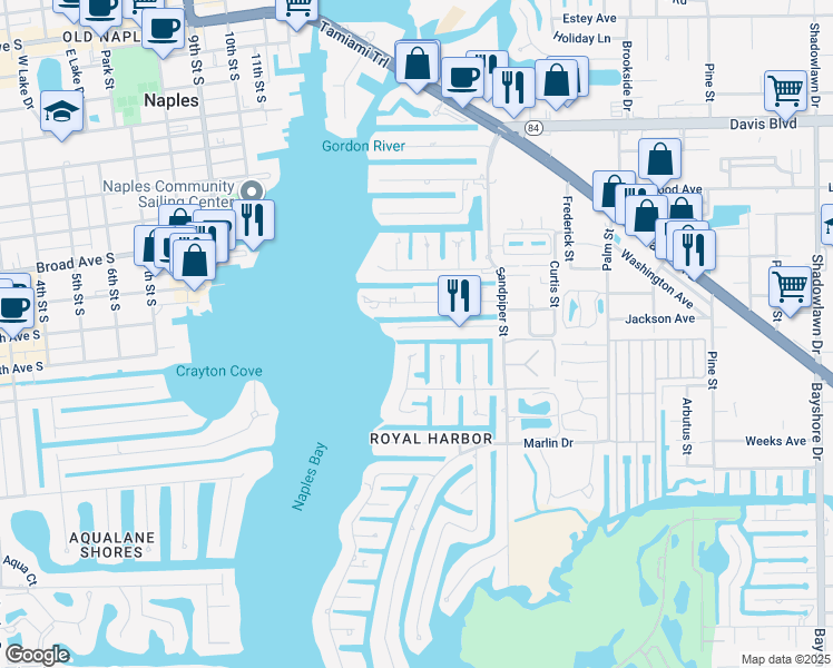 map of restaurants, bars, coffee shops, grocery stores, and more near 1420 Jewel Box Avenue in Naples