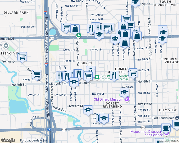 map of restaurants, bars, coffee shops, grocery stores, and more near 715 Northwest 14th Way in Fort Lauderdale