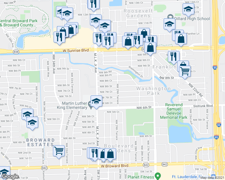map of restaurants, bars, coffee shops, grocery stores, and more near 2920 Northwest 8th Street in Fort Lauderdale