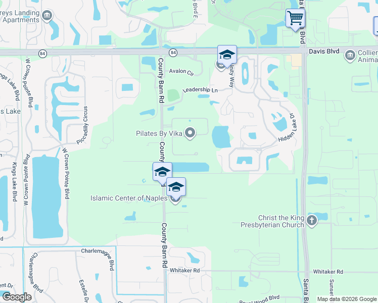 map of restaurants, bars, coffee shops, grocery stores, and more near 2301 County Barn Road in Naples