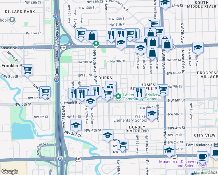map of restaurants, bars, coffee shops, grocery stores, and more near 715 Northwest 14th Way in Fort Lauderdale