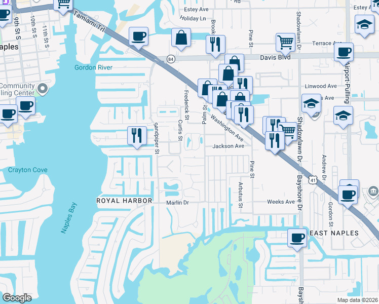 map of restaurants, bars, coffee shops, grocery stores, and more near 29 Kings Road in Naples