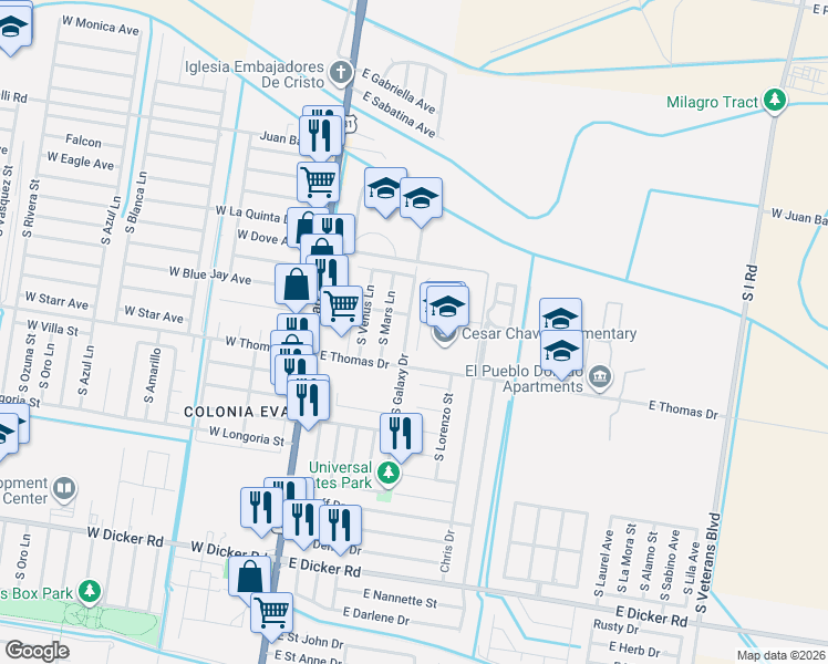 map of restaurants, bars, coffee shops, grocery stores, and more near 6403 South Mars Lane in Pharr