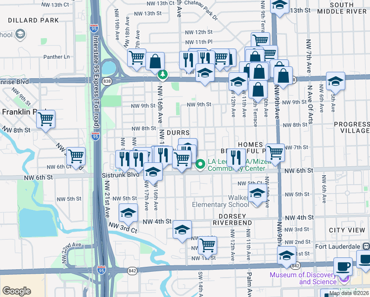 map of restaurants, bars, coffee shops, grocery stores, and more near 715 Northwest 14th Way in Fort Lauderdale