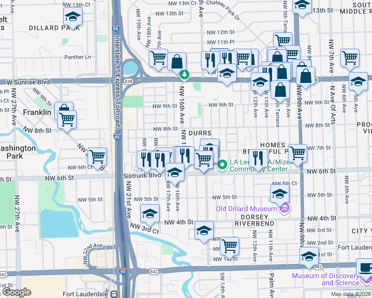 map of restaurants, bars, coffee shops, grocery stores, and more near 709 Northwest 15th Terrace in Fort Lauderdale