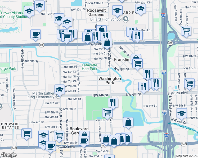 map of restaurants, bars, coffee shops, grocery stores, and more near 2734 Northwest 8th Street in Fort Lauderdale