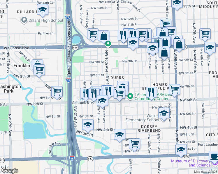 map of restaurants, bars, coffee shops, grocery stores, and more near 709 Northwest 15th Terrace in Fort Lauderdale