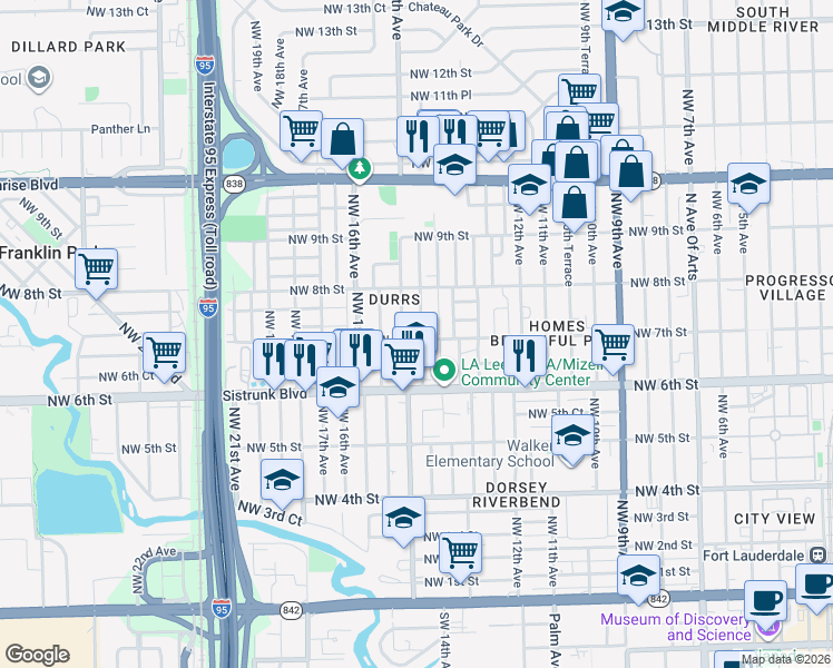 map of restaurants, bars, coffee shops, grocery stores, and more near 715 Northwest 14th Way in Fort Lauderdale