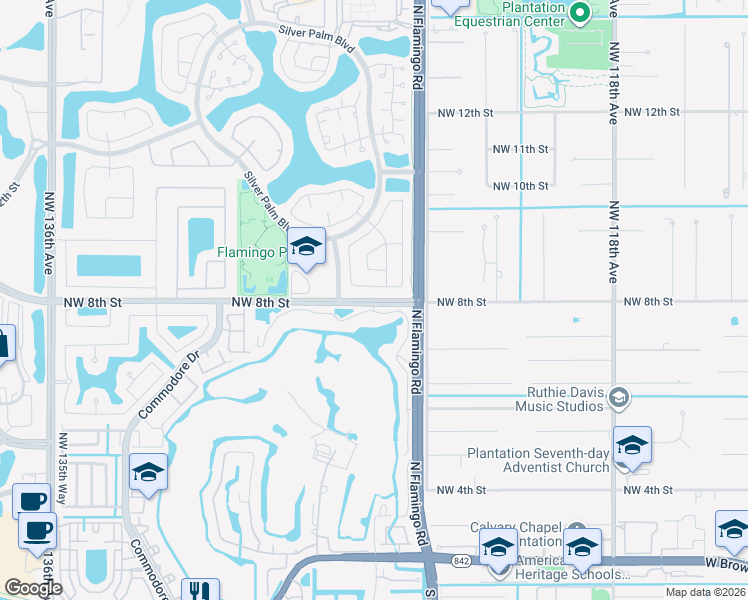 map of restaurants, bars, coffee shops, grocery stores, and more near 11301 Northwest 8th Street in Fort Lauderdale