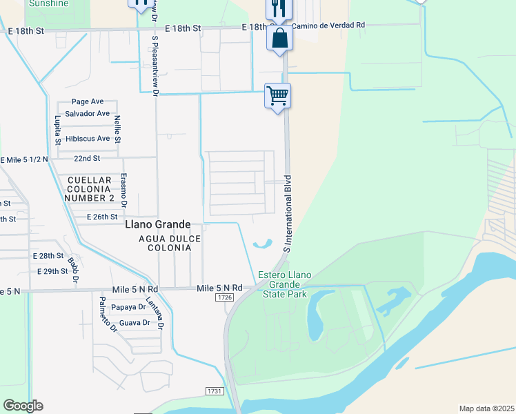 map of restaurants, bars, coffee shops, grocery stores, and more near 3117 Azteca Drive in Weslaco