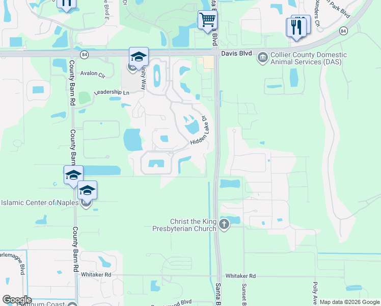 map of restaurants, bars, coffee shops, grocery stores, and more near 2339 Magnolia Lane in Naples