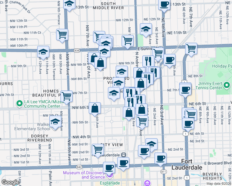 map of restaurants, bars, coffee shops, grocery stores, and more near 700 Northwest 3rd Avenue in Fort Lauderdale