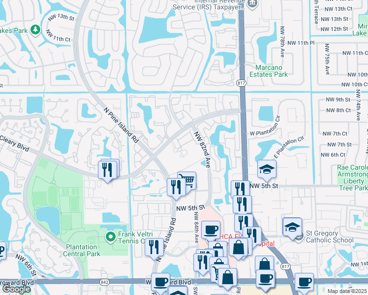 map of restaurants, bars, coffee shops, grocery stores, and more near 777 South Way in Fort Lauderdale