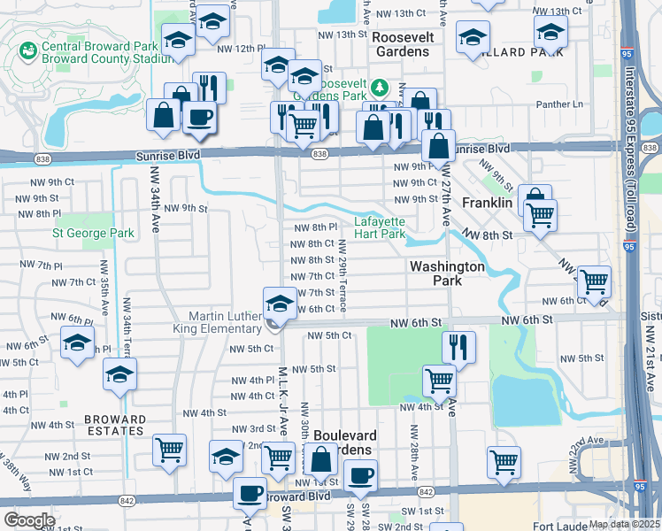 map of restaurants, bars, coffee shops, grocery stores, and more near 2920 Northwest 8th Street in Fort Lauderdale