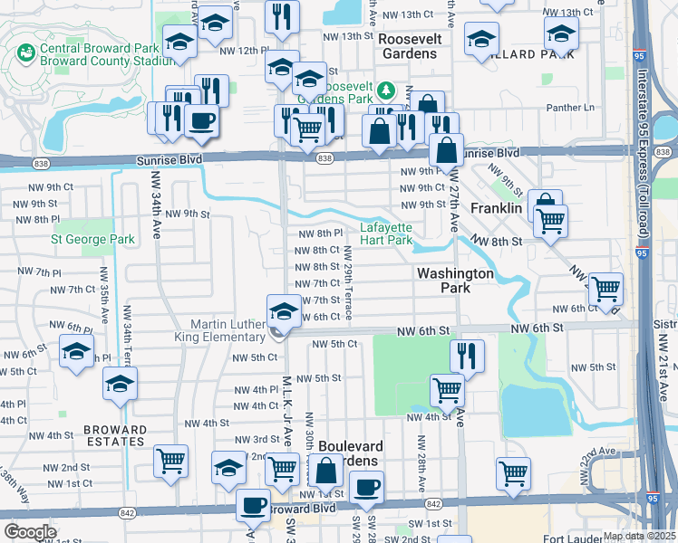 map of restaurants, bars, coffee shops, grocery stores, and more near 2920 Northwest 8th Street in Fort Lauderdale