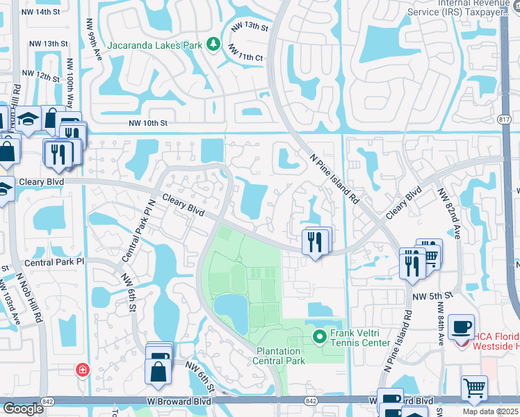 map of restaurants, bars, coffee shops, grocery stores, and more near 855 Northwest 91st Terrace in Plantation