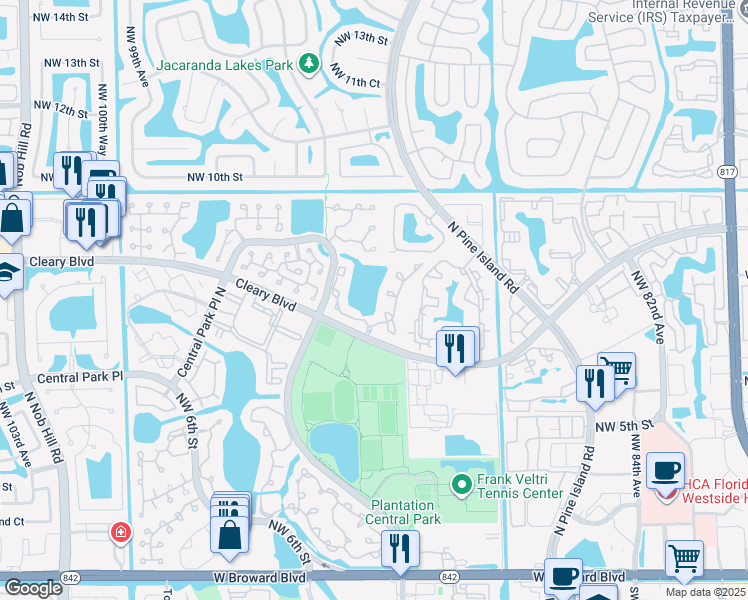 map of restaurants, bars, coffee shops, grocery stores, and more near 820 Northwest 91st Terrace in Plantation