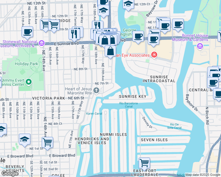 map of restaurants, bars, coffee shops, grocery stores, and more near 1942 Northeast 6th Court in Fort Lauderdale