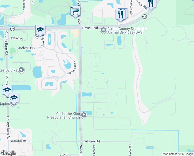 map of restaurants, bars, coffee shops, grocery stores, and more near 2380 Sunset Boulevard in Naples