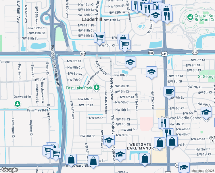 map of restaurants, bars, coffee shops, grocery stores, and more near 688 Northwest 46th Terrace in Plantation