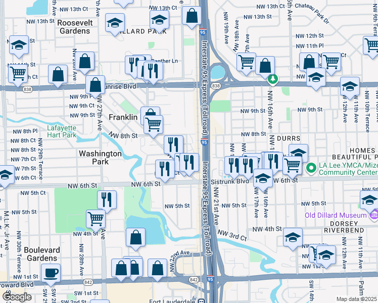map of restaurants, bars, coffee shops, grocery stores, and more near 700 Northwest 21st Terrace in Fort Lauderdale