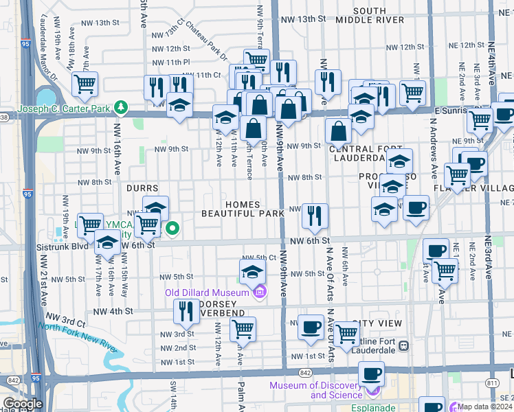 map of restaurants, bars, coffee shops, grocery stores, and more near 700 Northwest 10th Terrace in Fort Lauderdale