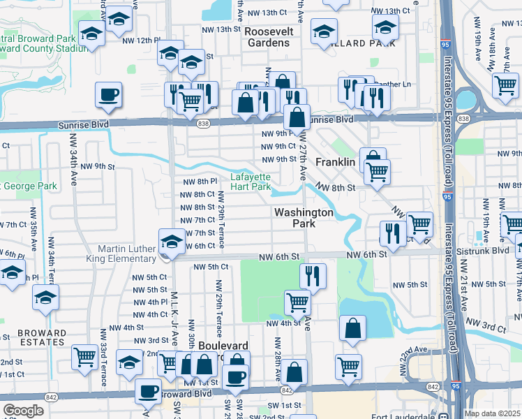 map of restaurants, bars, coffee shops, grocery stores, and more near 2814 Northwest 8th Street in Fort Lauderdale