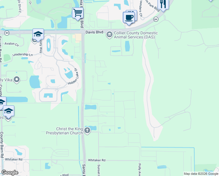 map of restaurants, bars, coffee shops, grocery stores, and more near 2380 Sunset Boulevard in Naples