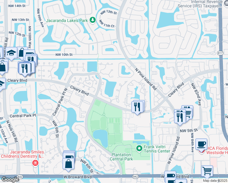 map of restaurants, bars, coffee shops, grocery stores, and more near 787 Northwest 91st Terrace in Plantation