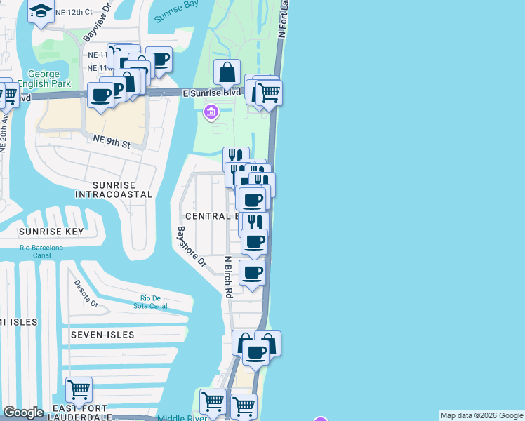 map of restaurants, bars, coffee shops, grocery stores, and more near 600 Breakers Avenue in Fort Lauderdale