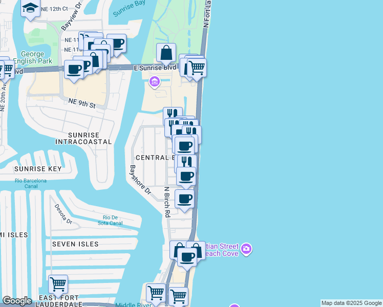 map of restaurants, bars, coffee shops, grocery stores, and more near 600 Breakers Avenue in Fort Lauderdale