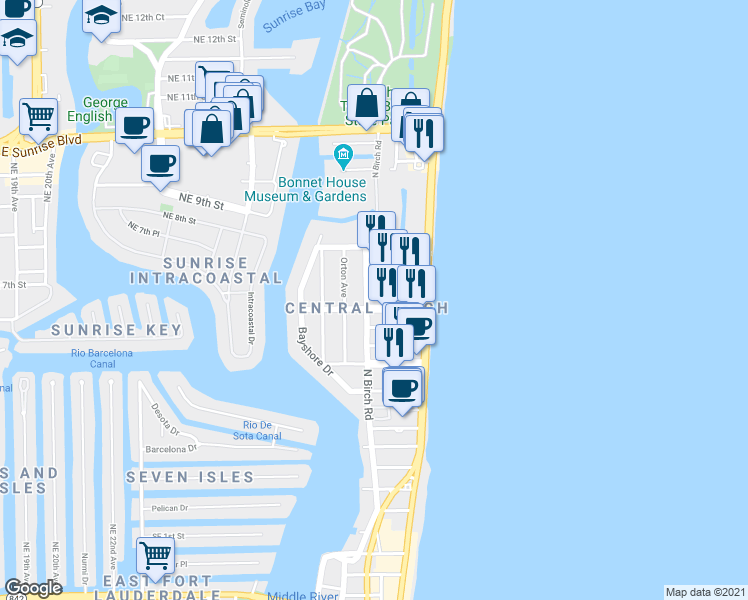 map of restaurants, bars, coffee shops, grocery stores, and more near 29 Terramar Street in Fort Lauderdale