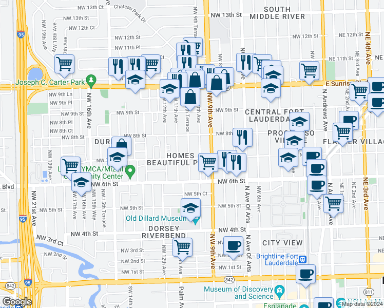 map of restaurants, bars, coffee shops, grocery stores, and more near 700 Northwest 10th Terrace in Fort Lauderdale