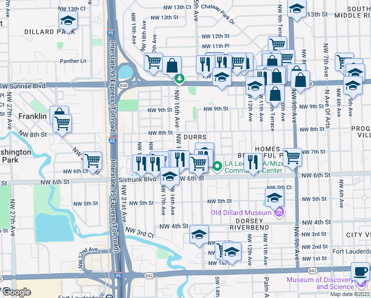 map of restaurants, bars, coffee shops, grocery stores, and more near 709 Northwest 15th Terrace in Fort Lauderdale