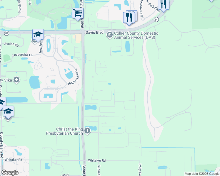 map of restaurants, bars, coffee shops, grocery stores, and more near 2380 Sunset Boulevard in Naples