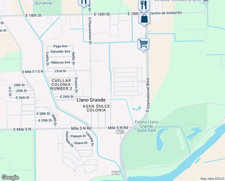 map of restaurants, bars, coffee shops, grocery stores, and more near 2908 Sierra Vista Drive in Weslaco