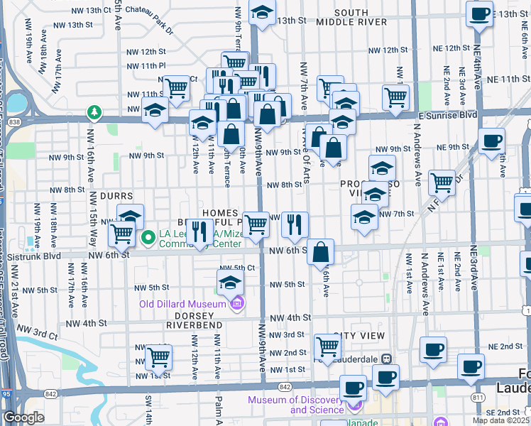 map of restaurants, bars, coffee shops, grocery stores, and more near 705 Northwest 9th Avenue in Fort Lauderdale
