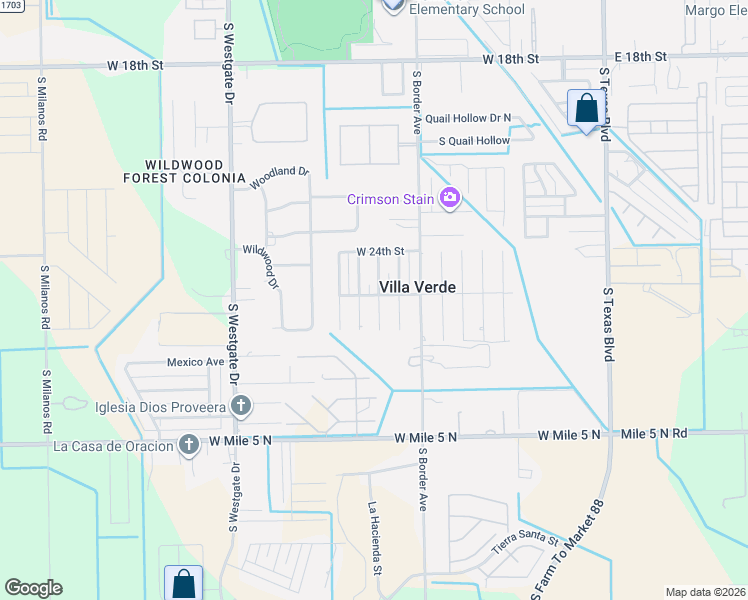 map of restaurants, bars, coffee shops, grocery stores, and more near 2500 South Petunia Avenue in Weslaco